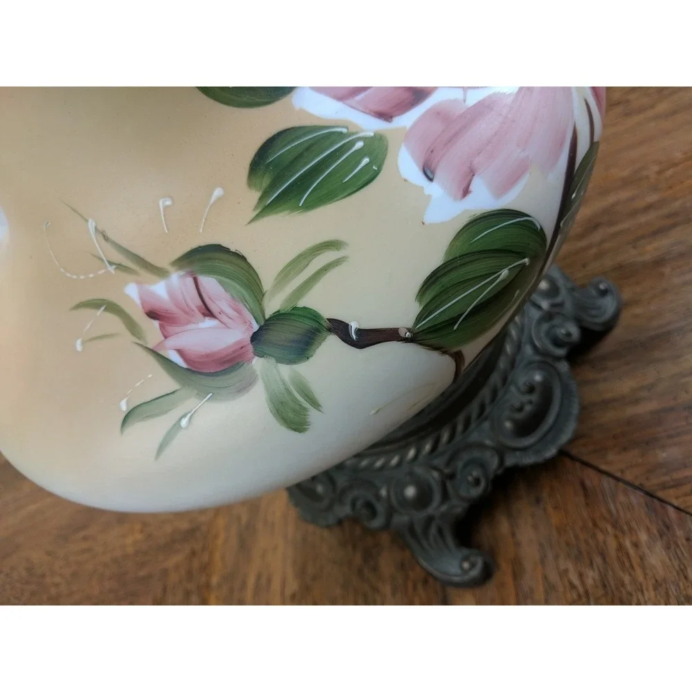 Antique Victorian Art Nouveau Gone With the Wind Hand Painted Peony Floral Lamp